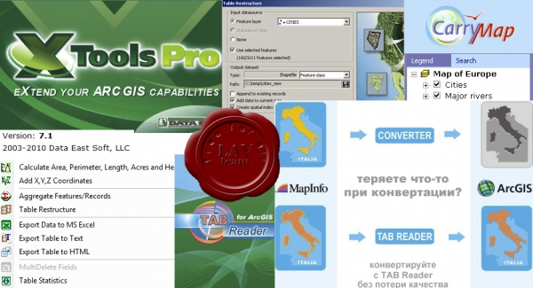 Data East Utils for ArcGIS Desktop: XTools Pro v7.1, Tab Reader v4.0, Carry Map v2.3