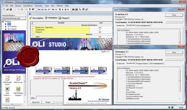 OLI Systems 2010: OLI Analyzer v3.1.3 + OLI ScaleChem v4.0.3