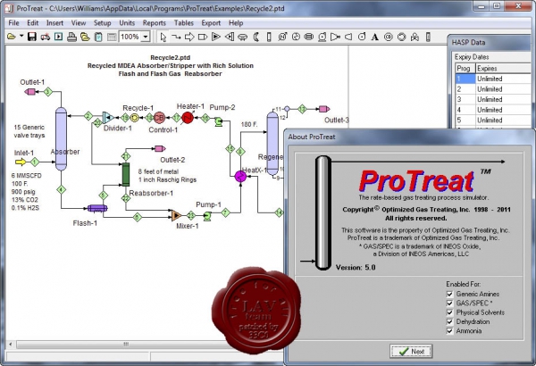 Optimized Gas Treating ProTreat v5.0