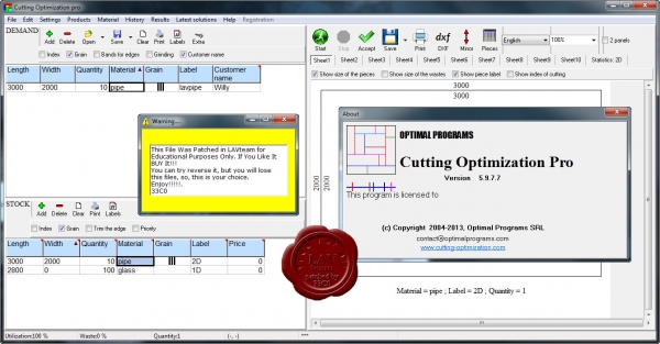 Optimal Programs Cutting Optimization Pro v5.9.7.7