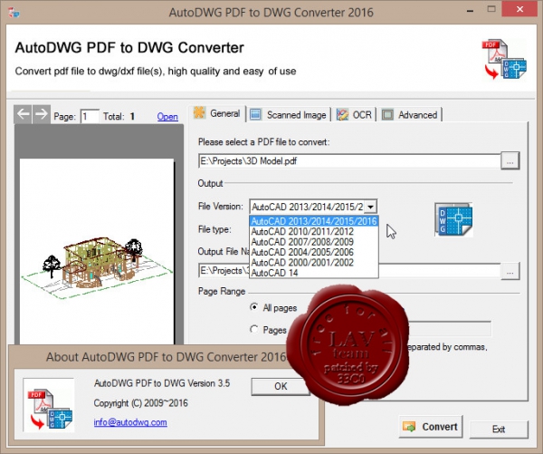 AutoDWG PDF to DWG Converter 2016 v3.5