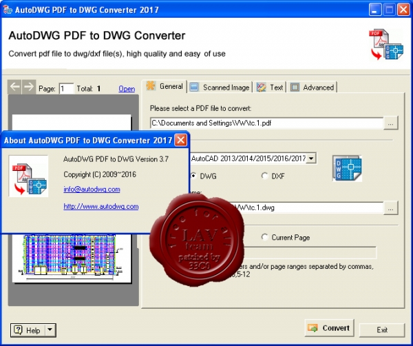 AutoDWG PDF to DWG Converter 2017 v3.7