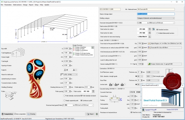 RUNET software Steel Portal Frame EC3 version 03.07/2018