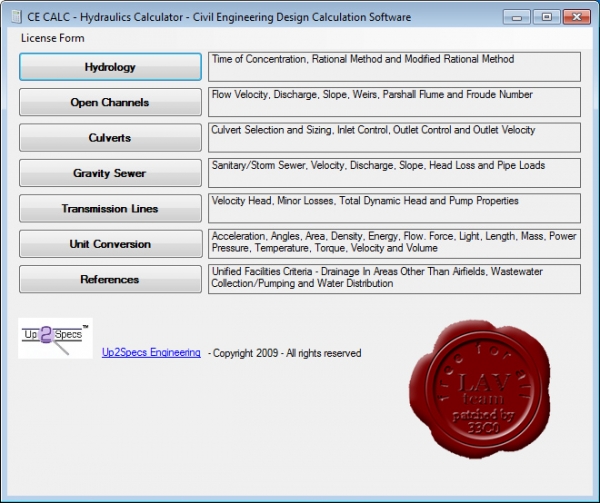 Up2Specs Hydraulic Calculator v2.0