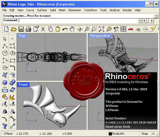 RhinoCeros v4.0 SR5 + Rhinopack