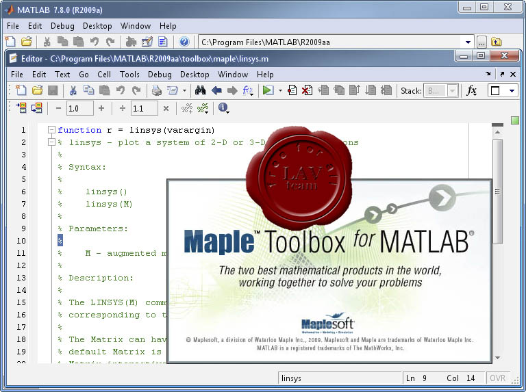 Waterloo Maplesoft Maple Toolbox v13.0 for Mathworks Matlab